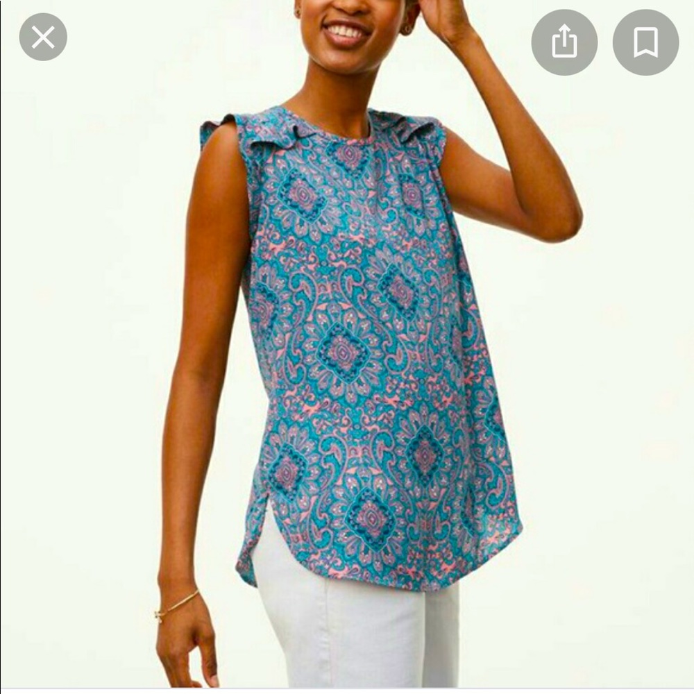 Loft ruffle detail medallion print sleeveless top